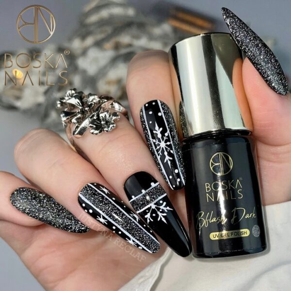 Lakier hybrydowy BFlash Dark Ciemny Szary z Brokatem 6 ml Boska Nails 375 - obrazek 3