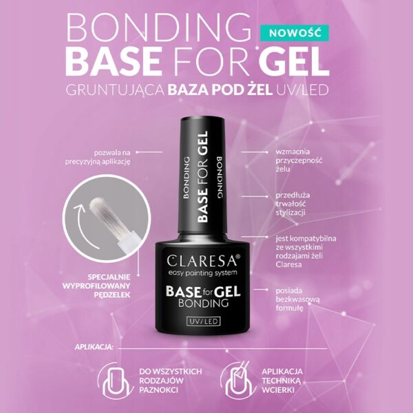 CLARESA Bezkwasowa baza pod żel do paznokci BASE FOR GEL BONDING 5g - obrazek 2