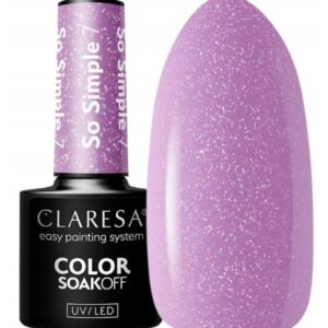 CLARESA Lakier Hybrydowy  SO SIMPLE 7 fioletowy z brokatem 5 g
